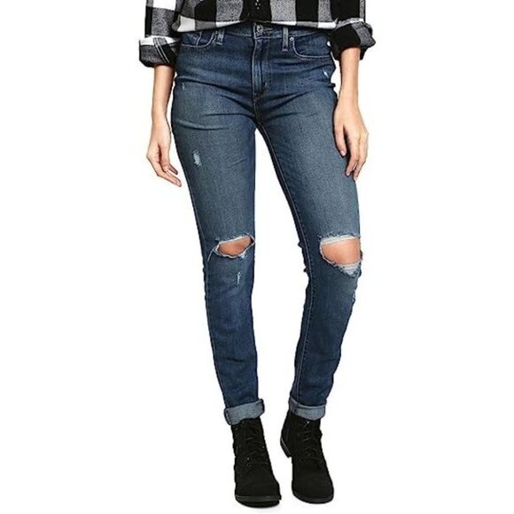 Levi's ocean blue wash  721 high rise skinny distressed jeans size 28 - Picture 1 of 15